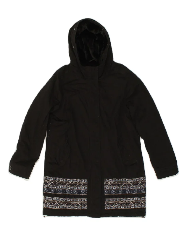 Chic Casual Style MONSOON Womens Hooded Overcoat UK 12 Medium  Black Cotton