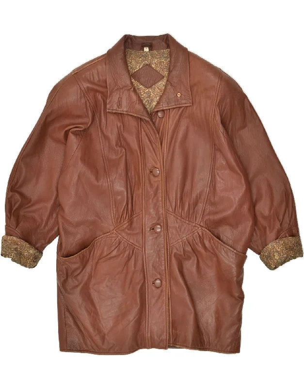 Women's Holiday Outfit VINTAGE Womens Leather Coat EU 44 XL Brown Leather