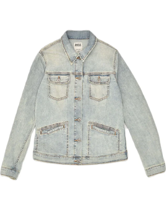 Women's Online Clothing Boutique RIFLE Womens Denim Jacket UK 12 Medium Blue Cotton