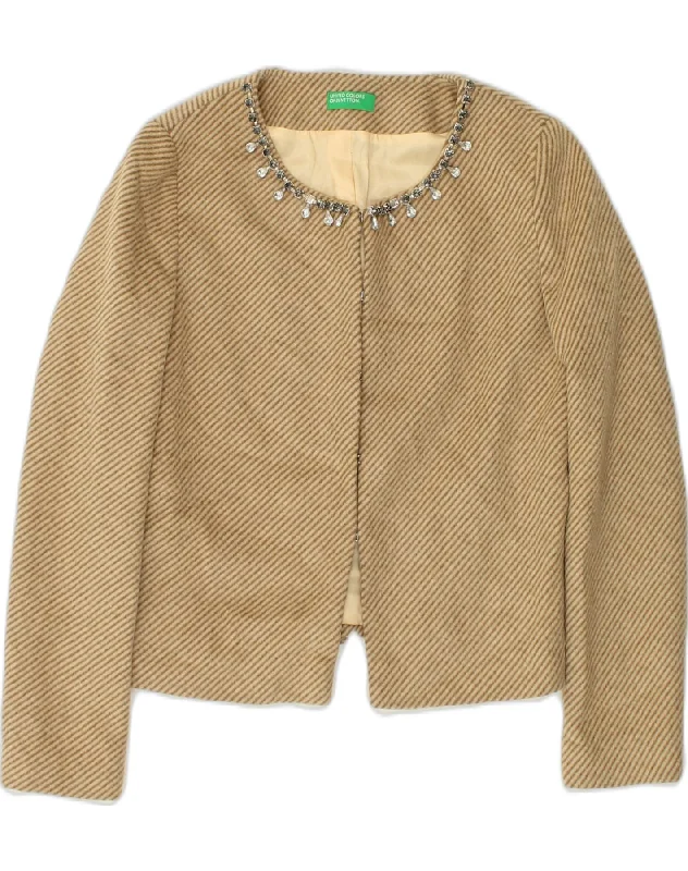 Sustainable Women's Apparel BENETTON Womens Blazer Jacket IT 42 Medium Beige Striped Acrylic Sustainable Women's Apparel BENETTON Womens Blazer Jacket IT 42 Medium Beige Striped Acrylic