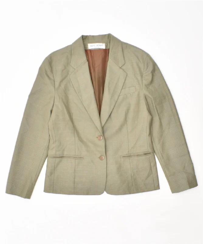 Holiday Special Offers EURO SMART Womens 2 Button Blazer Jacket IT 44 Medium Green Check Acetate