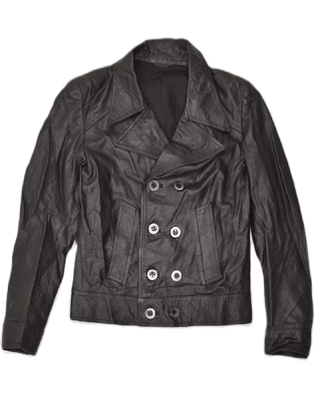 Casual Women's Clothing VINTAGE Womens Double Breasted Leather Jacket UK 12 Medium Black Leather Casual Women's Clothing VINTAGE Womens Double Breasted Leather Jacket UK 12 Medium Black Leather