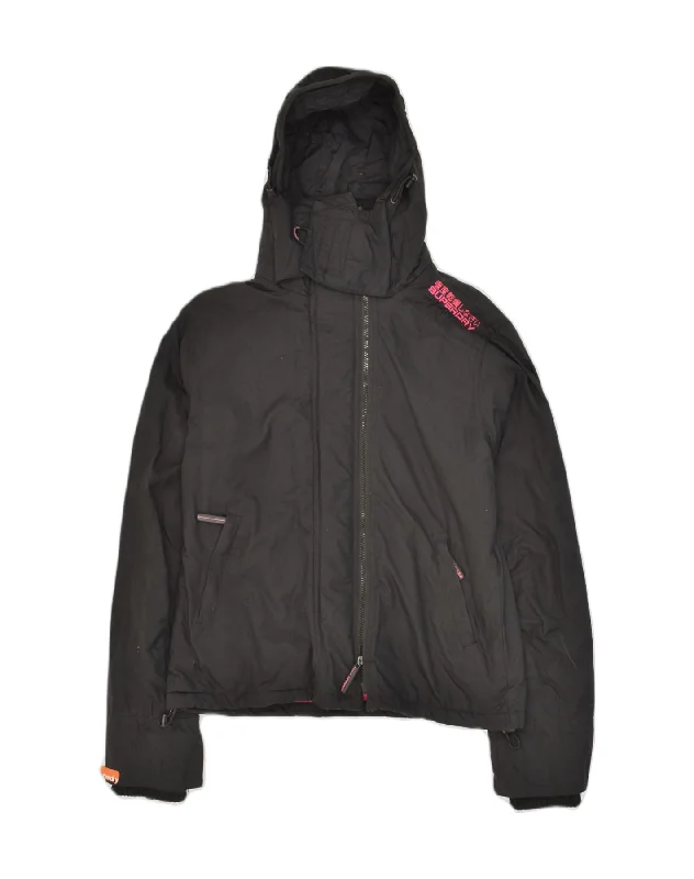 Clothing Sale SUPERDRY Womens Hooded Windbreaker Jacket UK 16 Large Black Nylon