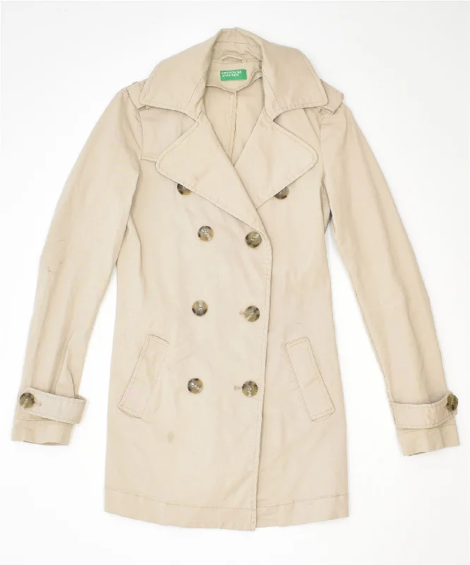 Extreme Clearance Deals BENETTON Womens Double Breasted Coat UK 6 XS Beige Cotton