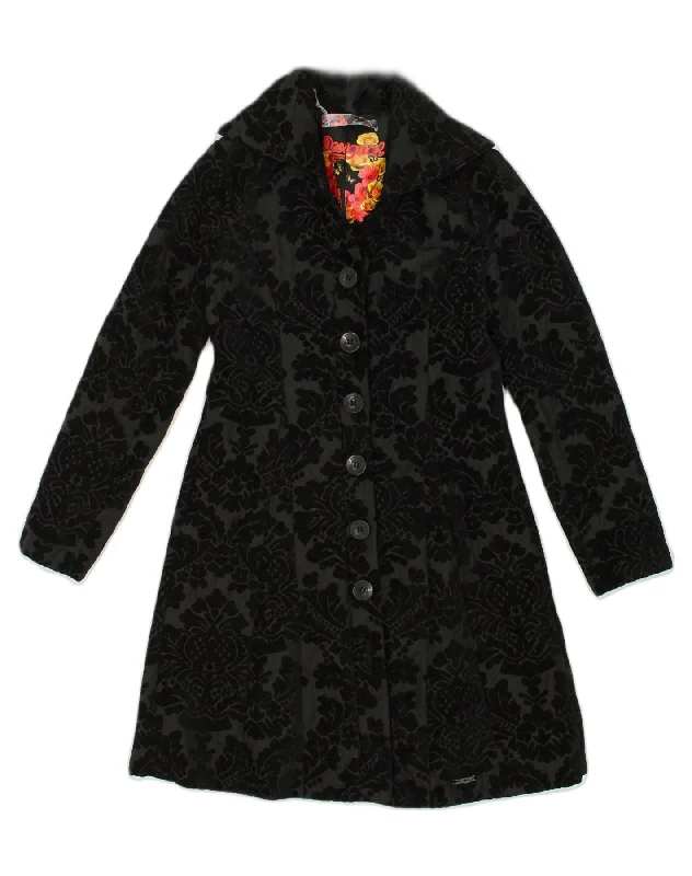Women's Clothes DESIGUAL Womens Overcoat EU 38 Medium Black Paisley Polyester