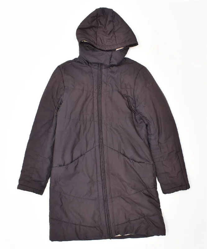 Women's Outdoor Attire FILA Womens Hooded Padded Coat UK 12 Medium Black Nylon
