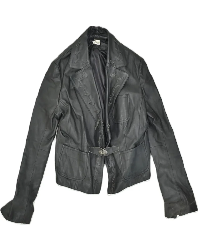 Luxury Women's Clothes ANDREA MARE Womens 1 Button Blazer Jacket UK 14 Medium Black Leather Luxury Women's Clothes ANDREA MARE Womens 1 Button Blazer Jacket UK 14 Medium Black Leather