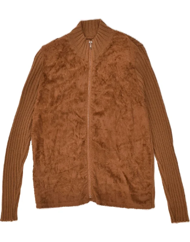Sophisticated Style VINTAGE Womens Knit Bomber Jacket US 2 XS Brown Virgin Wool