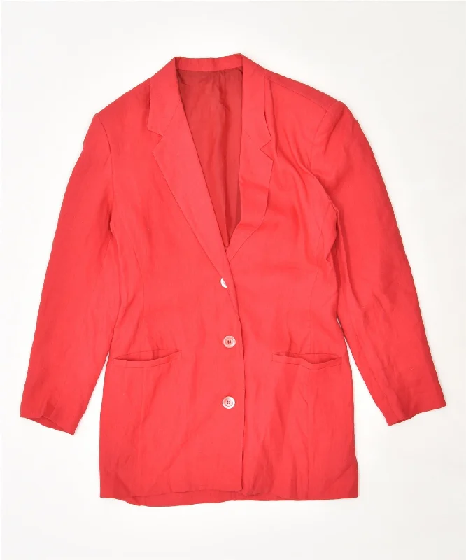 Comfortable Casual Women's Clothing I BLUES Womens 3 Button Blazer Jacket UK 12 Medium Red Acetate Vintage