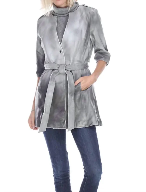 Clothes Sales Dip Dye Long Leather Coat In Grey