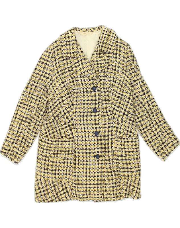 Chic Casual Style VINTAGE Womens Overcoat UK 12 Medium Yellow Check