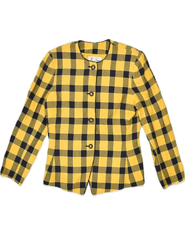 Women Apparel VINTAGE Womens 4 Button Blazer Jacket UK 10 Small Yellow Gingham Viscose Women Apparel VINTAGE Womens 4 Button Blazer Jacket UK 10 Small Yellow Gingham Viscose