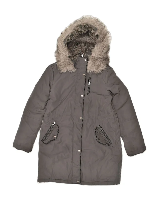 Discount Store OASIS Womens Hooded Padded Coat UK 14 Medium Grey Polyester