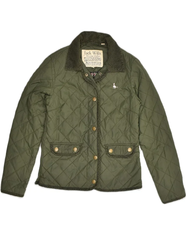 Clothing Online JACK WILLS Womens Quilted Jacket UK 8 Small Khaki Nylon