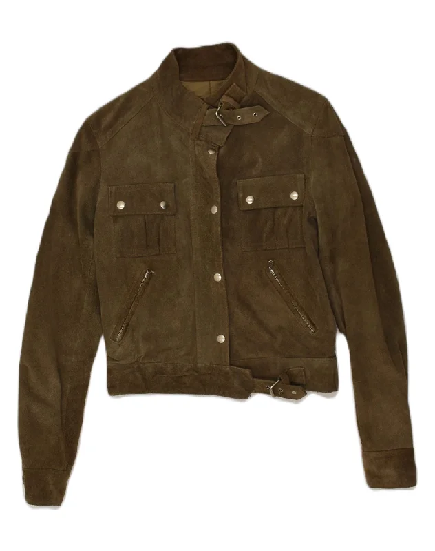Women's Elegant Clothes KOR@KOR Womens Bomber Leather Jacket IT 44 Medium Khaki Leather Women's Elegant Clothes KOR@KOR Womens Bomber Leather Jacket IT 44 Medium Khaki Leather