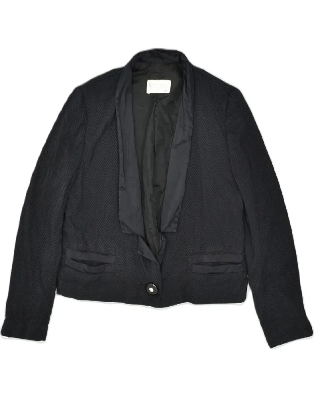 Luxury Women's Fashion VINTAGE Womens 1 Button Blazer Jacket IT 42 Small Black Herringbone Wool Luxury Women's Fashion VINTAGE Womens 1 Button Blazer Jacket IT 42 Small Black Herringbone Wool