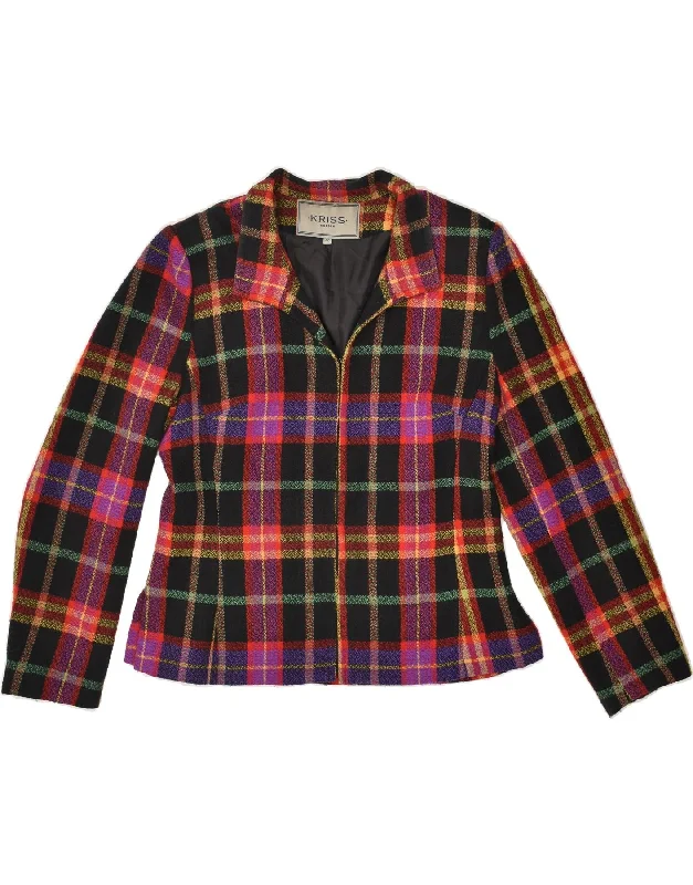 Modern Women's Apparel VINTAGE Womens Bomber Jacket EU 40 Medium Multicoloured Check Acrylic