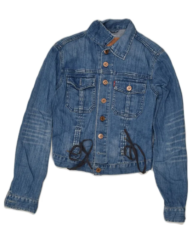 Free Spirited Fashion LEVI'S Womens Denim Jacket UK 8 Small Navy Blue Cotton