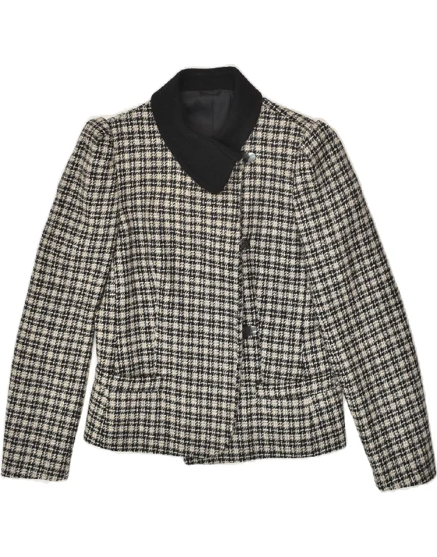 Sustainable Fashion Clothing For Women VINTAGE Womens 3 Button Blazer Jacket UK 12 Medium Black Houndstooth Wool Sustainable Fashion Clothing For Women VINTAGE Womens 3 Button Blazer Jacket UK 12 Medium Black Houndstooth Wool