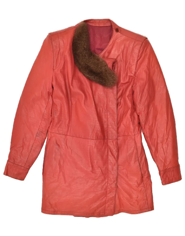 Clothing For Women VINTAGE Womens Leather Coat UK 12 Medium Red Leather