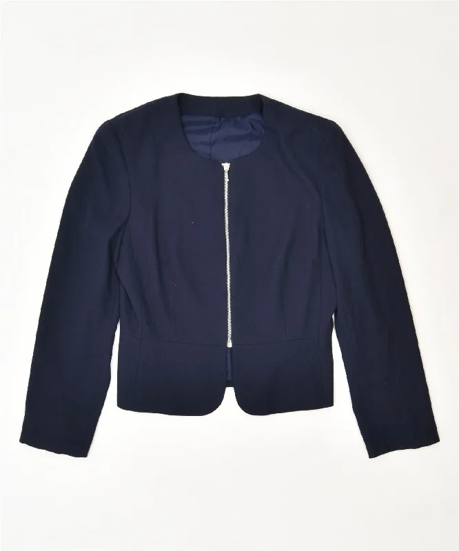 Elegant Women's Fashion VINTAGE Womens Full Zip Blazer Jacket UK 14 Large Blue Viscose Elegant Women's Fashion VINTAGE Womens Full Zip Blazer Jacket UK 14 Large Blue Viscose