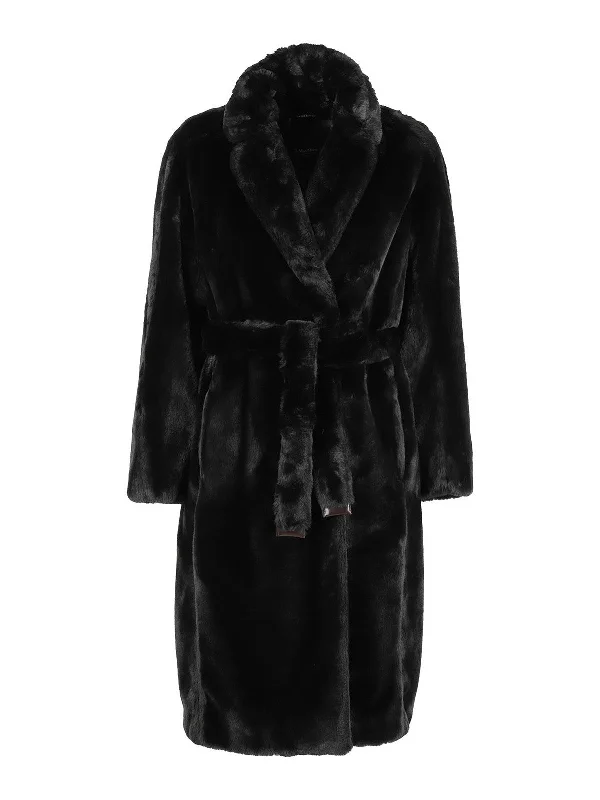 Tailored Clothing For Women MAX MARA Women's Adorato Faux Fur Black Long Coat