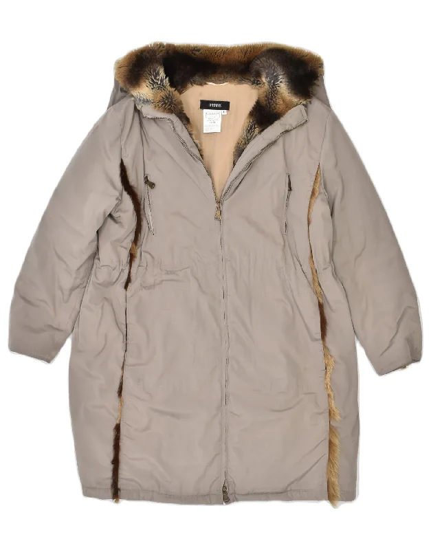 Street Style Fashion FERRE Womens Parka Jacket UK 16 Large Grey Polyester