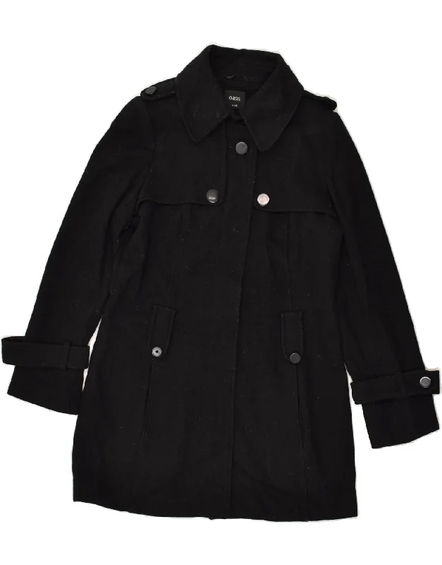 Clothing Sales OASIS Womens Military Overcoat UK 14 Medium Black Wool