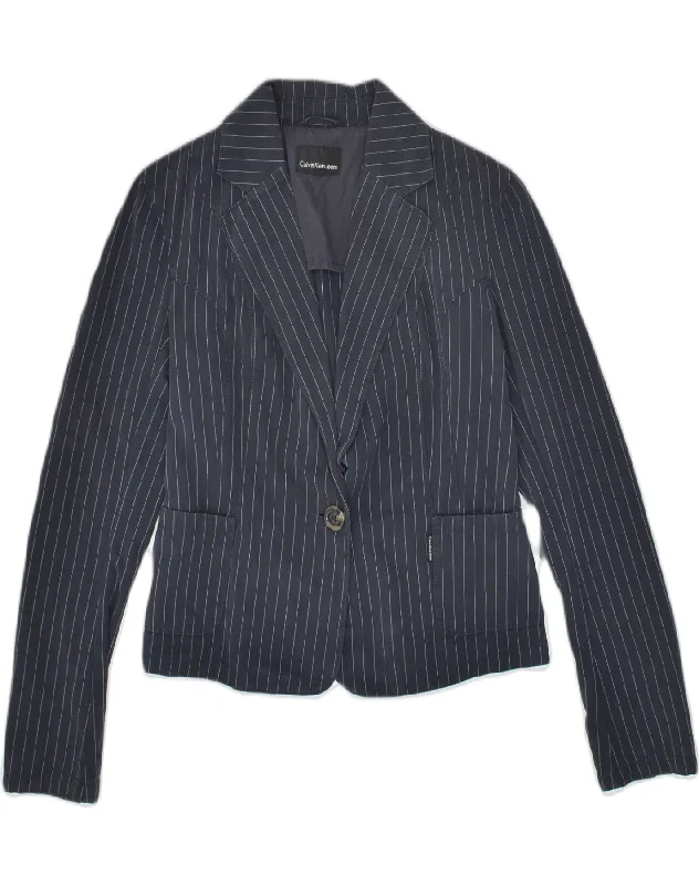 Comfortable Women's Clothes CALVIN KLEIN Womens 1 Button Blazer Jacket Medium Grey Cotton Comfortable Women's Clothes CALVIN KLEIN Womens 1 Button Blazer Jacket Medium Grey Cotton
