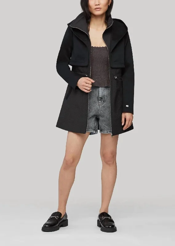Early Bird Offer Mixed Media Coat With Dramatic Hood And Thermolite Fill In Black