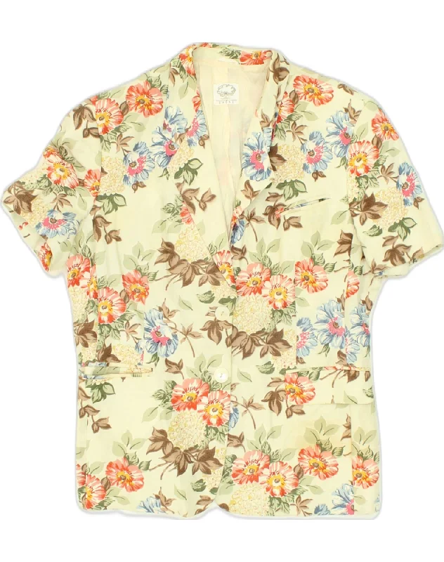 Chic Casual Style VINTAGE Womens Short Sleeve 2 Button Blazer Jacket UK 18 XL Beige Floral Chic Casual Style VINTAGE Womens Short Sleeve 2 Button Blazer Jacket UK 18 XL Beige Floral