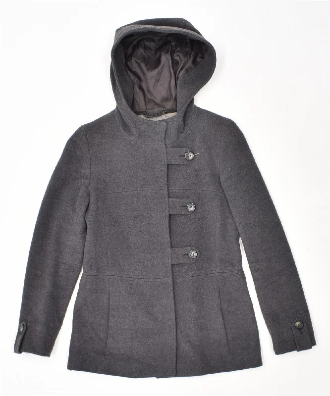 Sophisticated Style MAX & CO. Womens Hooded Pea Coat UK 10 Small Grey Wool