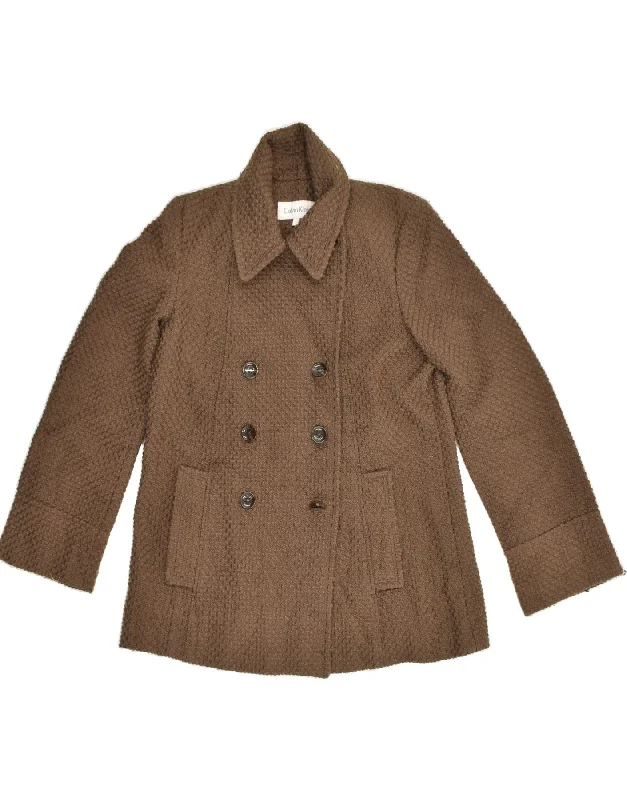 Stylish Women's Outfit CALVIN KLEIN Womens Pea Coat US 8 Medium Brown Polyester