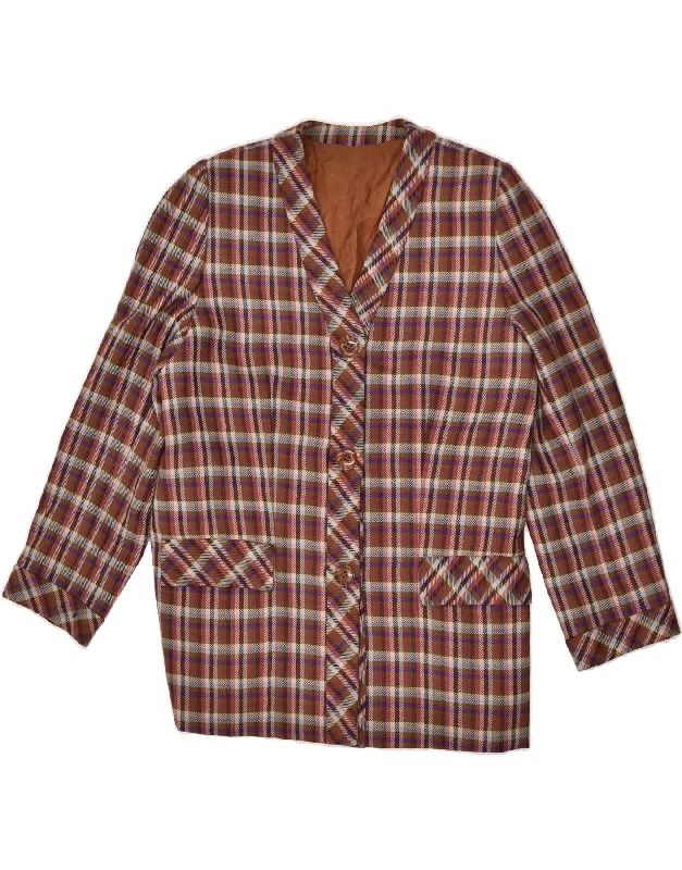 Women's Holiday Clothing VINTAGE Womens 3 Button Blazer Jacket UK 14 Large Brown Check Women's Holiday Clothing VINTAGE Womens 3 Button Blazer Jacket UK 14 Large Brown Check
