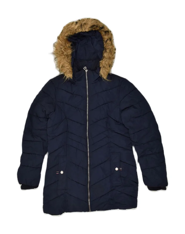 Women's Resort Apparel TOMMY HILFIGER Womens Hooded Padded Jacket UK 6 XS Navy Blue Polyester Women's Resort Apparel TOMMY HILFIGER Womens Hooded Padded Jacket UK 6 XS Navy Blue Polyester