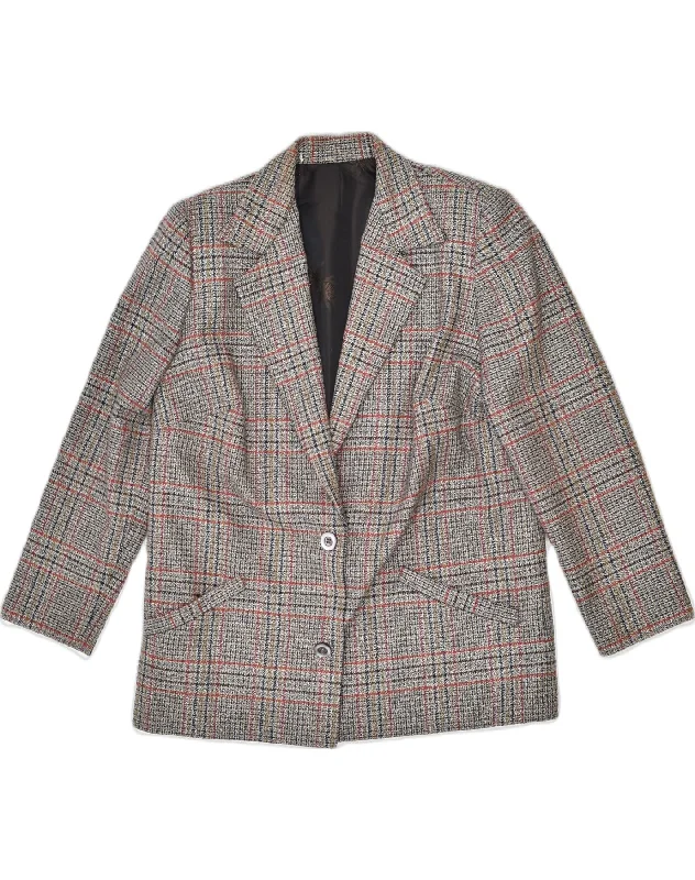 Vintage Fashion VINTAGE Womens 2 Button Blazer Jacket UK 12 Medium Grey Check
