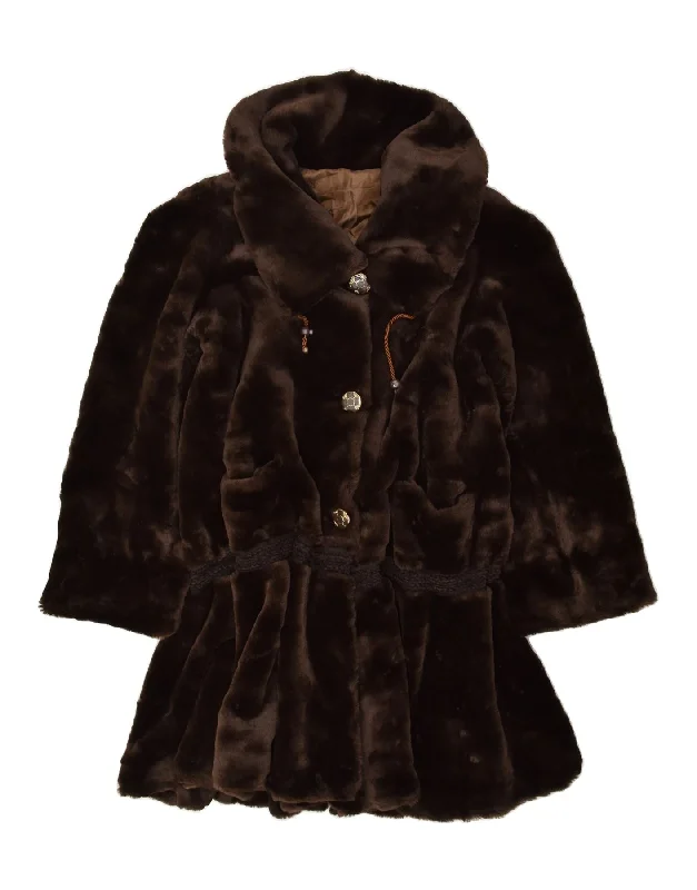 Modern Women's Apparel VINTAGE Womens Faux Fur Overcoat UK 20 2XL Brown Polyester