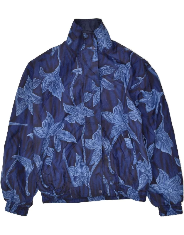 Comfortable Women's Clothing VINTAGE Womens Bomber Jacket UK 16 Large Navy Blue Floral Polyester Comfortable Women's Clothing VINTAGE Womens Bomber Jacket UK 16 Large Navy Blue Floral Polyester