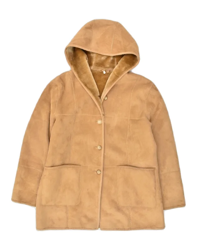 Flash Sales Today VINTAGE Womens Hooded Sherpa Overcoat EU 46 XL Beige Polyacrylic