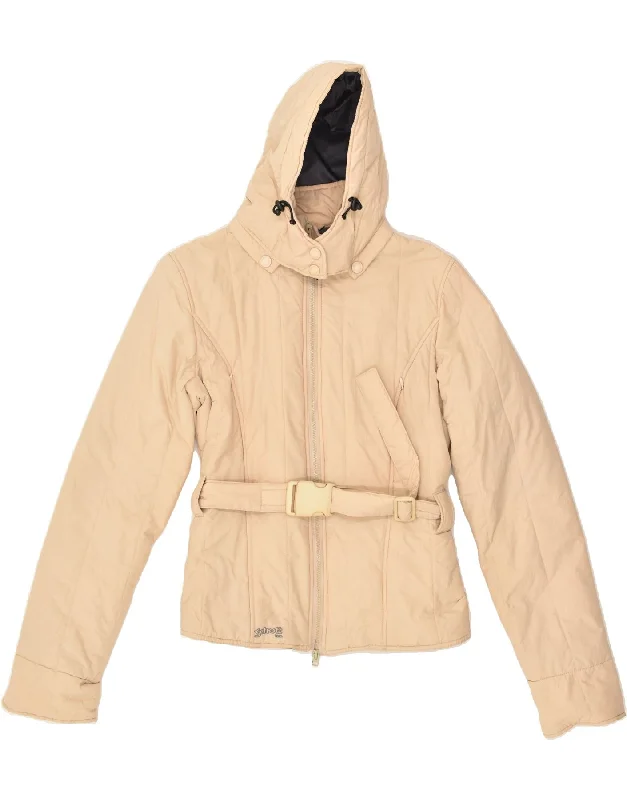 Casual Fashion SCHOTT Womens Hooded Padded Jacket UK 16 Large Beige Polyester