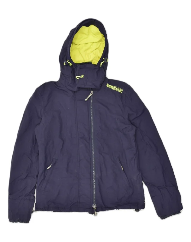 Chic Casual Wardrobe Essentials SUPERDRY Womens Hooded Windbreaker Jacket UK 14 Medium Navy Blue Nylon Chic Casual Wardrobe Essentials SUPERDRY Womens Hooded Windbreaker Jacket UK 14 Medium Navy Blue Nylon