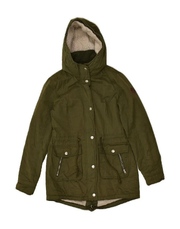 Women's Plus-Size Apparel HOLLISTER Womens Hooded Parka Jacket UK 4  XS Khaki