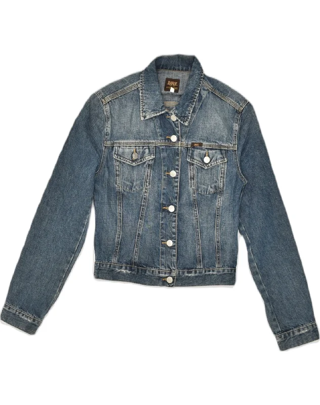 Chic Clothing For Women RIFLE Womens Denim Jacket UK 12 Medium Blue Cotton