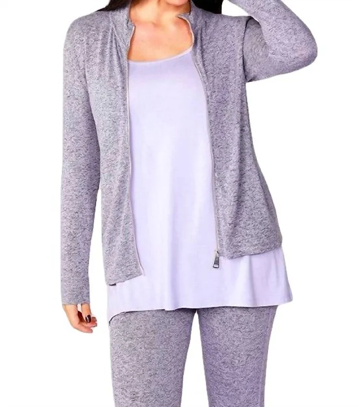 Unique Women's Fashion Pieces Melange Zip Jacket In Lilac