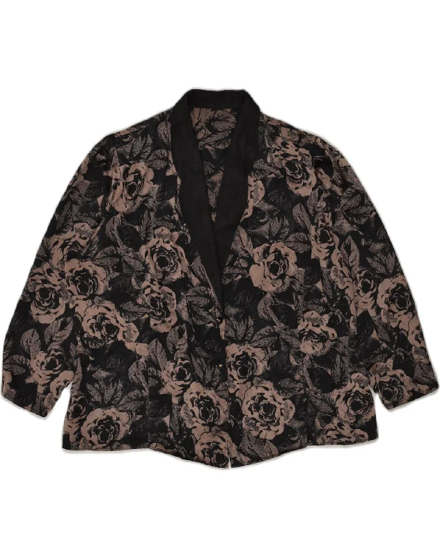 Affordable Fashion for Women VINTAGE Womens 2 Button Blazer Jacket UK 20 2XL Black Floral Polyester Affordable Fashion for Women VINTAGE Womens 2 Button Blazer Jacket UK 20 2XL Black Floral Polyester