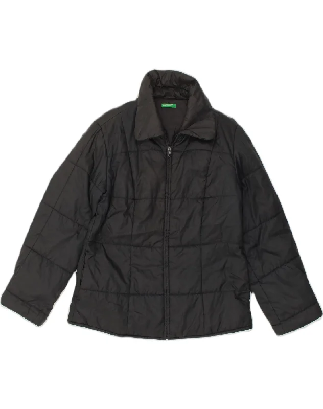 Women Fashion BENETTON Womens Padded Jacket UK 14 Medium Black Polyester