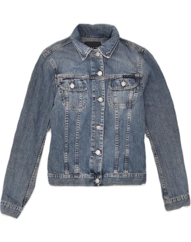 Relaxed Style SISLEY Womens Denim Jacket UK 10 Small Blue Cotton