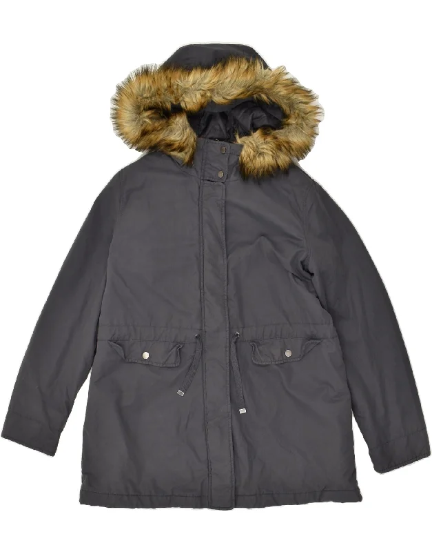Women's Resort Attire BENETTON Womens Parka Jacket UK 18 XL Grey Cotton