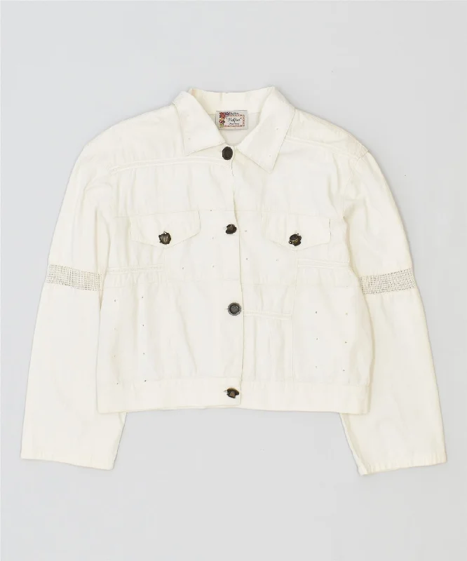 Women's Holiday Attire HALFON Womens Overjacket UK 10 Small White Cotton Vintage