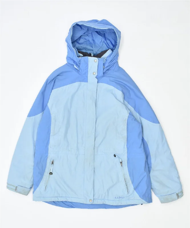 Outlet Clothing L.L.BEAN Womens Hooded Rain Jacket UK 18 XL Blue Colourblock Nylon